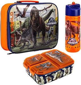 Zawadi Global Jurassic World Kids Childrens Lunch Box Set – Insulated Lunch Bag, Multicompartment Lunch Box & 540ml Water Bottle - School Travel Lunch Food Set, BPA Free