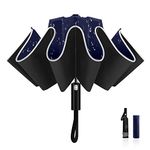 LAMA Folding Umbrella, Inverted Umbrella Windproof Strong, Auto Open/Close, Anti-UV, Compact, Portable Travel Umbrella with Reflective Stripes for Rain Sun, Blue