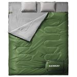 CANWAY Double Sleeping Bag, Lightweight Waterproof 2 Person Sleeping Bag with 2 Pillows for Camping, Backpacking, or Hiking Outdoor for Adults, Teens & Family Queen Size XL (Green)