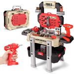 Kids Tool Bench, Toddler Workbench with Electric Drill and 78 Realistic Toy Tools, Toy Tool Bench Workshop, Pretend Play Kids Tool Set for Boys,Red, Large Size