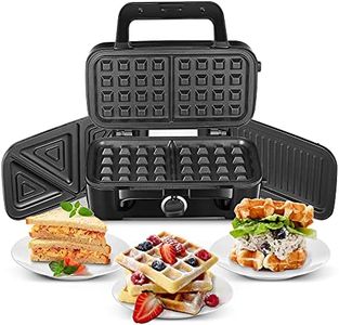FOHERE Sandwich Toaster 3 in 1 Waffle Maker and Toasted Sandwich Maker with 5-Gears Temperature Setting and Non-Stick Teflon Coated Plates, Independent ON/OFF Button, Easy to Clean, 1200W