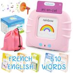 French & English Talking Flash Cards for Toddlers/Beginner, 510 Words Bilingual Speech Therapy Toys, Learning Educational Autism Sensory Toys for Kids Age 2+ (Pink_French & English)