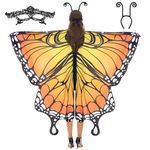 Spooktacular Creations Butterfly Wings Cape Fairy Shawl Costume Accessory with Antenna Headband-Orange