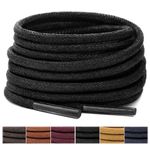 Stepace Round Waxed Shoe Laces [2 Pairs] 1/8" Shoelaces for Boots and Oxford, Dress Shoes Black 96