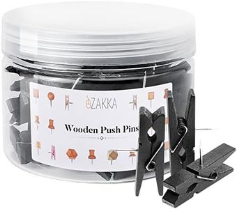 eZAKKA Push Pins, Wooden Push Pin Clips for Cork Board, 50 Pack Decorative Thumb Tacks Cute Push Pins for Bulletin Boards Photos Calendar Home Office School Craft Projects with Box, Black Color