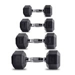 Lions Hex Dumbbells Set, Rubber Encased Cast Iron Black Dumbbell Weight Pair with Metal Handle, Full Body Workout Strength Training Home Gym, 7.5kg, 10kg, 12.5kg, 15kg, Free Weights