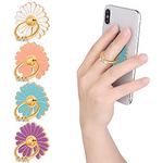 cobee Cell Phone Ring Holders, 4 Pcs Cute Daisy Finger Kickstands Metal Round 180°/360° Rotation Hand Grip with Knob Loop Phone Ring Grips Compatible with Most Smartphones, Tablets(Style-A)