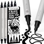 ARTISTRO 5 Black Acrylic Paint Pens, Acrylic Paint Markers Dual Tip (Fine 1mm + Dot 5mm), Acrylic Markers for Fabric, Canvas, Rock, Glass, Wood, Paper, DYI, Painting Kit Markers for Kids and Adults