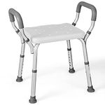 COSTWAY Shower Chair, 6 Positions Adjustable Bathtub Shower Stool with Detachable Handrails, Elderly Handicap Disabled Bathroom Non-Slip Chair Bench Seat (White, 59 x 41 x 54-67cm)