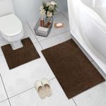 LINENOVA 2-Piece Chenille Bathroom Rugs Set - Non-Slip, Absorbent Bath Mats + U-Shape Contoured Toilet Mat - Chocolate Brown