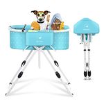 Flaruziy Dog Bath, Raised Pet Bath, 5 Heights Foldable Dogs, Grooming Laundry Tray with Drain, Portable Bathtub for Small to Medium Dogs and Cats Max. up to 56 kg (Blue)