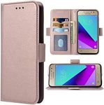 Compatible with Samsung Galaxy Grand Prime J2 Prime Folio Flip Wallet Case,PU Leather Credit Card Holder Slots Heavy Duty Full Body Protection Kickstand Protective Phone Cover for G530 Rose Gold