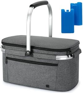 ALLCAMP OUTDOOR GEAR Large Picnic Basket 32L Shopping Basket Grocery Bags Folding Insulated Strong Aluminum Frame Basket (Large Gray)