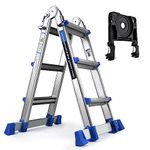 HBTower Ladder, A Frame 3 Step Extension Ladder, 11 Ft Multi Position Ladder with Removable Tool Tray and Stabilizer Bar, 330 lbs Capacity Telescoping Ladder for Household and Outdoor Work