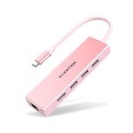 LENTION USB C Hub with Gigabit Ethernet, 4K HDMI Output, and 3 USB 3.0 Compatible 2022-2016 MacBook Pro 13/15/16, New Mac Air & Surface, Chromebook, More, Stable Driver Adapter (CB-C25, Rose Gold)