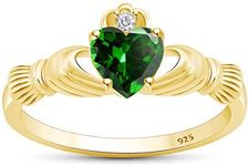 Jewel Zone US Heart Cut Simulated Emerald & Cubic Zirconia Claddagh Ring In 14k Yellow Gold Over Sterling Silver Jewelry Gift For Her Ring Size-7.5
