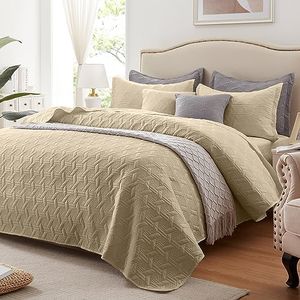 LEAONME California King Size Quilt Set 3 Pieces,Lightweight Beige Bedspread-118''x106'',Soft Microfiber Summer Quilt,Luxurious Warm Coverlet Sets for All Seasons (Includes 1 Quilt, 2 Shams)