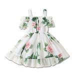 Morerich Baby Girls Summer Floral Green Dress Clothes Off Shoulder Strap Dresses Princess Sundress Thin Skirt Outfits Green 2-3T