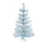 2 Foot High Silver Tinsel Christmas Tree, Tabletop Tree