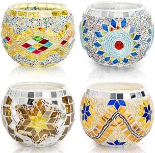 DEAYOU 4 Pack Glass Candle Holders Mosaic, Decorative Glass Tealight Votive Holder Bowl, Scented Candle Stand for Lighting Decor, Gift, Aromatherapy, Also Used as Vase, Pen Holder, Potted Plant Bowl