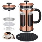 KOOYAT Cafetiere French Press Coffee Maker with Capacity of 1000ml / 6 cup Large Coffee Press for Ground Coffee in Home Office or Travel Heat-Resistant Caffettiera Gift Set for Women and Men Copper