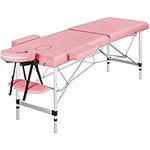 Yaheetech Beauty Table Massage Bed Adjustable Massage Table Folding Salon Tattoo Couch Portable Spa Table Professional Salon Bed with Headrest/Armrest/Hand Pallet Pink