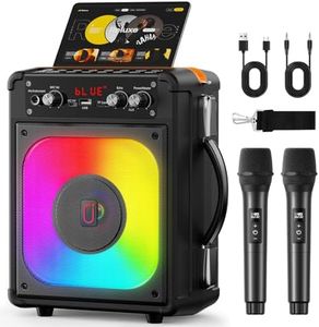 HWWR Karaoke Machine, Portable Bluetooth Speaker with 2 Wireless Microphones for Adults & Kids,Singing Machine for Parties and Gatherings, PA System Supports TWS/USB/TF/REC/AUX and TV Connected