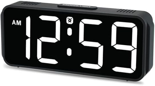 Peakeep Small Digital Alarm Clock for Bedrooms Bedside, Plug in Electric Clock Large Big Numbers Display Battery Backup for Desk Table, 6 Dimmers, 5 Adjustable Alarm Volume (White)