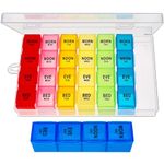 ZVZM Large Pill Box Organiser 7 Day 4 Times a Day, Tablet Organiser Box, Medicine Storage Box, Medication Organizer, Dosette Box, Daily Weekly Pill Box Case for Fish Oil/Vitamin.