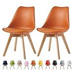 mcc direct Set of 2 Dining Chairs Wooden Legs Soft Cushion Pad Stylish DELUXE Retro Lounge Dining Office EVA (Orange)