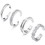 JeryWe 4 Pcs 925 Sterling Silver Toe Rings for Women Open Adjustable Band Rings Jewelry Set