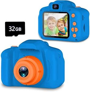 Upgrade Kids Selfie Camera, Christmas Birthday Gifts Toys for Children, HD Digital Video Cameras for Toddler, Portable Toy for 3 4 5 6 7 8 Year Old Boy Girl with 32GB SD Card (Navy Blue)