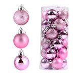 Evisha 24 Pink Christmas X-Mass Tree Decoration Balls Hangings Ornaments Christmas Hanging Tree Balls