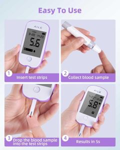 AILE Blood Glucose Test Kit – Meter, 50 Test Strips, 50 Lancets, Home Use