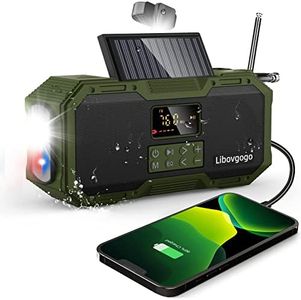 Radio d'urgence portable dynamo, haut-parleur Bluetooth étanche IPX5 avec EQ, Radio solaire auto-scan AM FM à manivelle, powerbank 4000mAh, lumière stroboscopique,lampe de poche, lampe de lecture