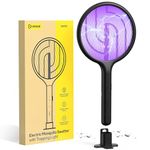 UN1QUE 2 in 1 Electric Mosquito Racket with 6 UV Lights, Mosquito Bat with Base Stand, Electric Fly Swatter with 1200mAh Lithium-ion Battery for 13,000 Zaps, Bug Zapper for Indoor and Outdoor, Black