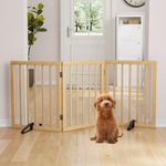 Semiocthome Wood Dog Gates and Barriers Indoor,3-Panel Freestanding Puppy Gates for The House with 2 Metal Stands,24" H Folding Pet Gate for Stairs, Doorway Expands Up to 140cm Fully Assembled- NT