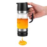 Gosknor Honey Dispenser, Anti Drip Glass Honey Dispenser with Base 10oz Glass Honey Jar with Handle Syrup Dispenser Honey Container for Honey Syrup Coffee Tea (Black)