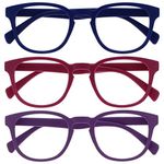 OPULIZE Pop Reading Glasses 3 Pack Fun Round Matt Frame Mid Blue Fuscia Pink Purple Spring Hinges Scratch Resistant Mens Womens RRR2-345 +2.50