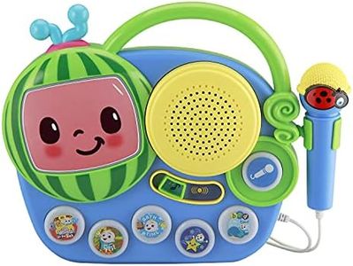 eKids Auxiliary Cocomelon Toy Singalong Boombox with Microphone for Toddlers, Built-in Music and Flashing Lights, Fans of Cocomelon Gifts