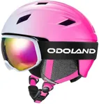 Odoland Ski Helmet and Goggles Set for Adults & Youth, Snowboard Helmet with Goggles - Shockproof Winter Sports Helmet with Protective Shell for Men, Women & Teens, Gradient Pink, M