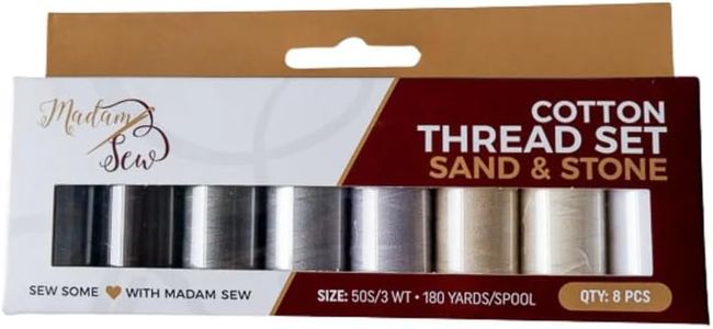 Madam Sew Cotton Thread Set – 8 Small Spools – 100% Cotton Thread for Sewing Machine & Hand Stitching | Strong, Low-Lint All Purpose Threads for Fabric, Quilting, and Stitching – Sand & Stone
