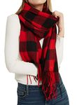 Wander Agio Women's Fashion Long Shawl Big Grid Winter Warm Lattice Large Scarf, Red Black Plaid, Medium