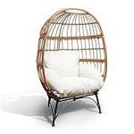 Kids Size Wicker Egg Chair, Indoor Outdoor Patio Backyard Deck Lounger Bubble Seat, With Cushion, Room & Home Décor - Chair Measures 22” x 29” x 35” Floor To Top Height - 45”, Weight Capacity 250 lbs.