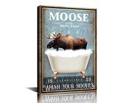 Moose Decor Bathroom Wall Decor Canvas Framed Moose Poster Decor Moose Lovers Gifts Home Wall Art Bathtub Accessories Farmhouse Office Wall Decoration Christmas Gifts Ready to Hang - 18" Wx12 H