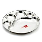 KCL Stainless Steel Round Plate - 4 Partition Divided, Lunch/Dinner/Bhojan/Thali Plates - 1 Unit - Diameter - 12 Inches