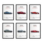 CodersParadise Paper Ferrari Wall Poster Frames - Pack Of 6 | 8 X 12Cm (A4 Size) | Aesthetic Artwork Framed Posters | Framed Posters For Living Room, Bedroom