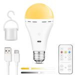 USB Rechargeable Light Bulb With Remote Control, 3 Color Temperature LED Dimmable Battery Powered Light Bulbs, E27 7W Touch Control Bulb With Timer, Emergency Light Bulb With Hook, 2600mah,1 PACK