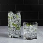 Drinking Glassware Set by Home Essentials and Beyond - Set of 8 | 4 Highball Glasses (16 OZ) And 4 Rocks Glasses (13 OZ) Heavy Square Base Glass Cups for Water, Juice, Beer, Wine, And Cocktails