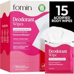 FOMIN Acidified Travel Deodorant Wipes For Women & Men - 15 Count - Patchouli Blossom - pH Balanced, Mini Deodorant Travel Size Wipes - Plastic-Free, Individually Wrapped Underarm Body Wipes